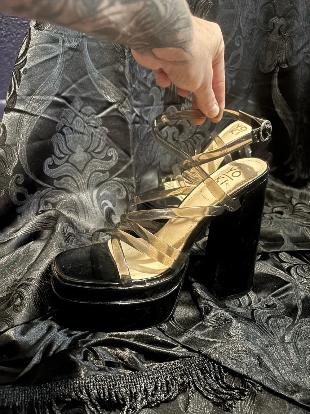 Yoki Black Clear-Strap Platform Heels